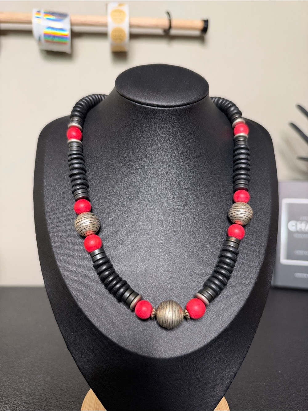 Handcrafted Black and Red Beaded Necklace - Designer Style